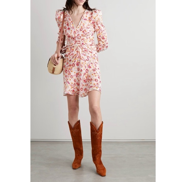 ISABEL MARANT Ruched printed satin-jacquard midi dress NEW - Picture 2 of 9